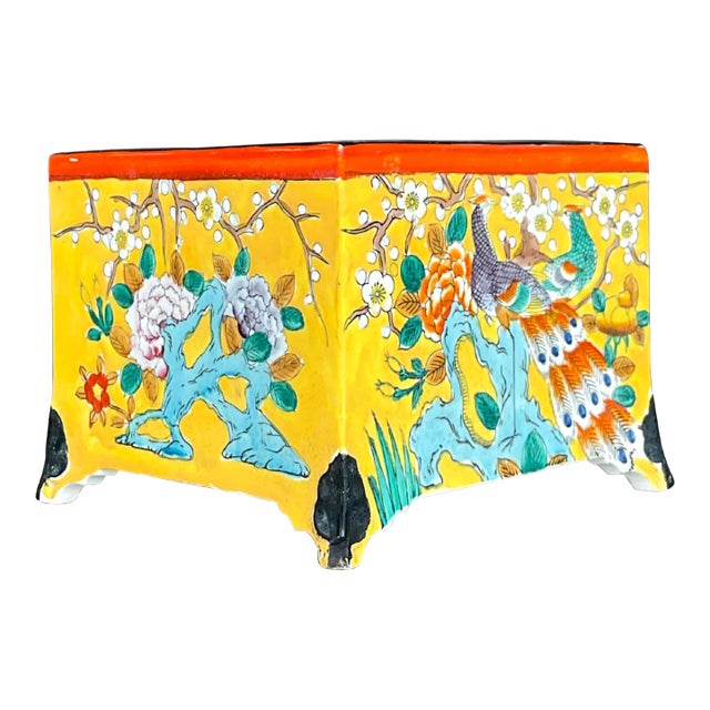 Vintage Asian Glazed Ceramic Cache Pot For Sale