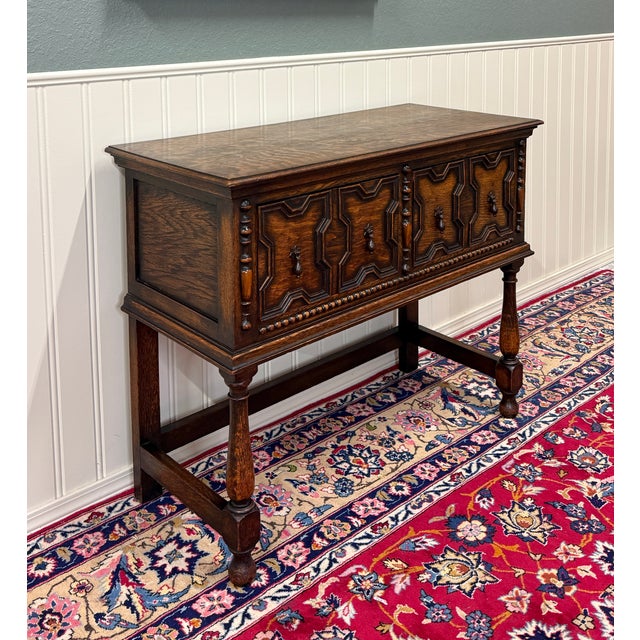 Antique English Jacobean Sideboard Server Entry Sofa Table Oak c.1920s-30s For Sale In Dallas - Image 6 of 18