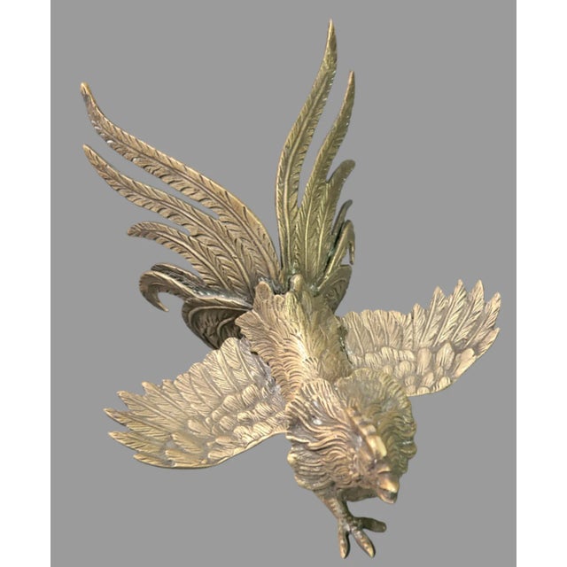 Vintage Pair of Italian Solid Brass Fighting Roosters Cocks For Sale - Image 10 of 10