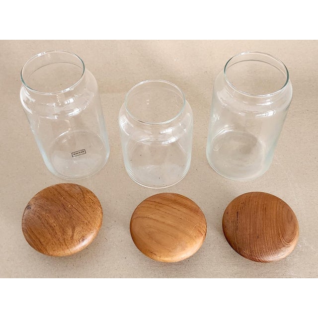 1970s Glass Canisters With Teak Wood Lids, Set of 3 For Sale - Image 9 of 10