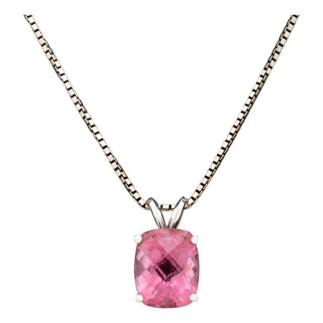 14k White Gold Rubellite Pendant Necklace For Sale