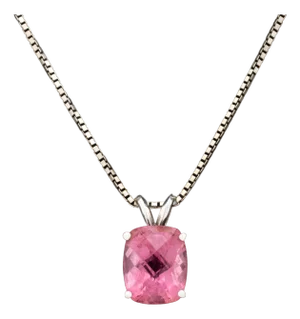 14k White Gold Rubellite Pendant Necklace