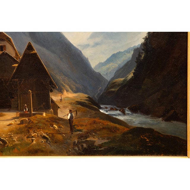 19th Century Continental School Alpine Village Oil Painting, Late 19th Century For Sale - Image 5 of 11