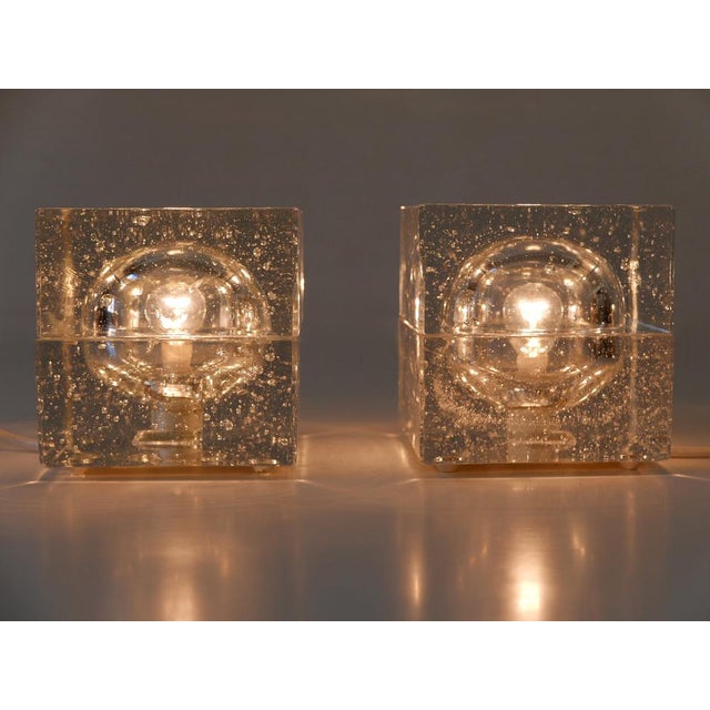 Hand-Blown Ice-Glass Cube Table Lamps by Müller & Zimmer, Germany, 1970s, Set of 2 For Sale - Image 4 of 18