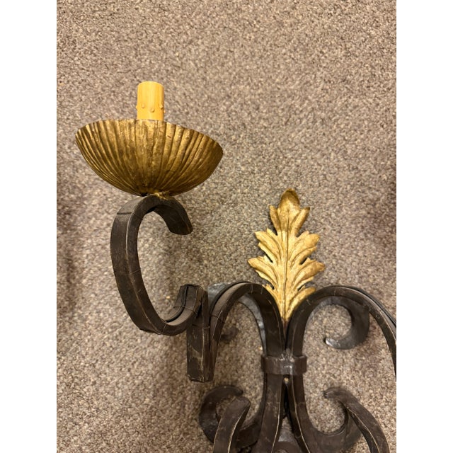 1900s Two-Arm French Wall Sconces With Gold-Leafed Bobeches - Pair For Sale - Image 13 of 15