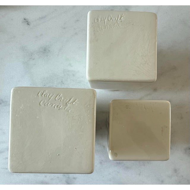 Set of 3 Vintage Ceramic Canisters With Hand Painted Quilted Star Pattern For Sale - Image 10 of 11