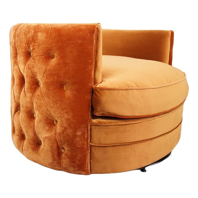Large Velvet Swivel Armchair For Sale