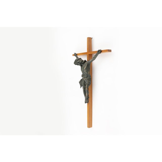 Antique Realistic Wooden Crucifix, France, 1850 For Sale - Image 6 of 10