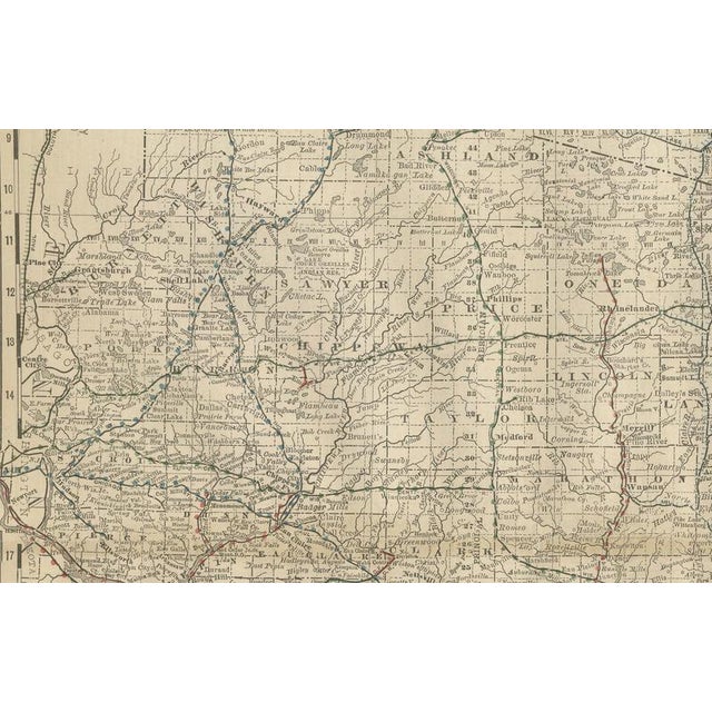 Antique Map of Wisconsin The Badger State with Railroads and Counties, 1888 For Sale - Image 3 of 10