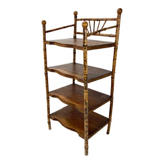 Vintage Scorched Bamboo Four Tier Shelf For Sale