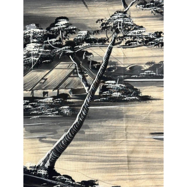 Riverside village scene from Vietnam beautifully executed in a limited palette on loose silk. Currently not stretched or...