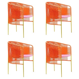 Orange Rose Caribe Dining Chairs by Sebastian Herkner, Set of 4 For Sale