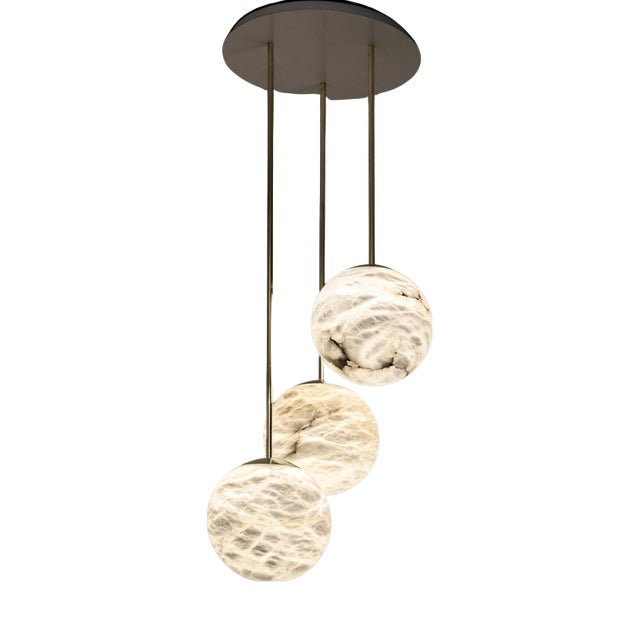 Moon Pendant Lamps by United Alabaster, Set of 3 For Sale