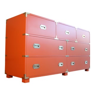 1960s Campaign Dresser by Baker Furniture in Hermes Classic Orange For Sale