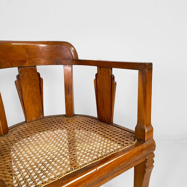 Wood Italian Art Nouveau Wood and Straw Tub Chair, 1930s For Sale - Image 7 of 18