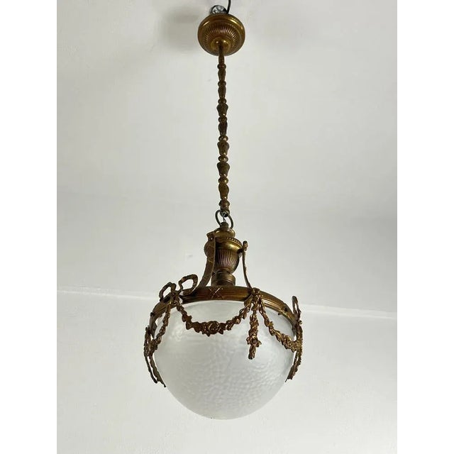 Gold Mid-Century Bronze and Glass Empire Style Hanging Light, 1950s For Sale - Image 8 of 13