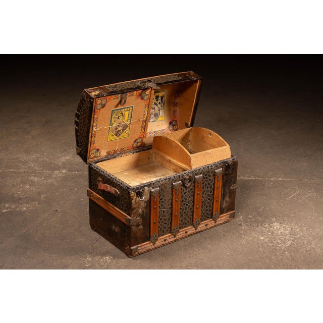 Late 19th Century Antique Embossed Metal Dome Top Steamer Trunk For Sale - Image 5 of 11
