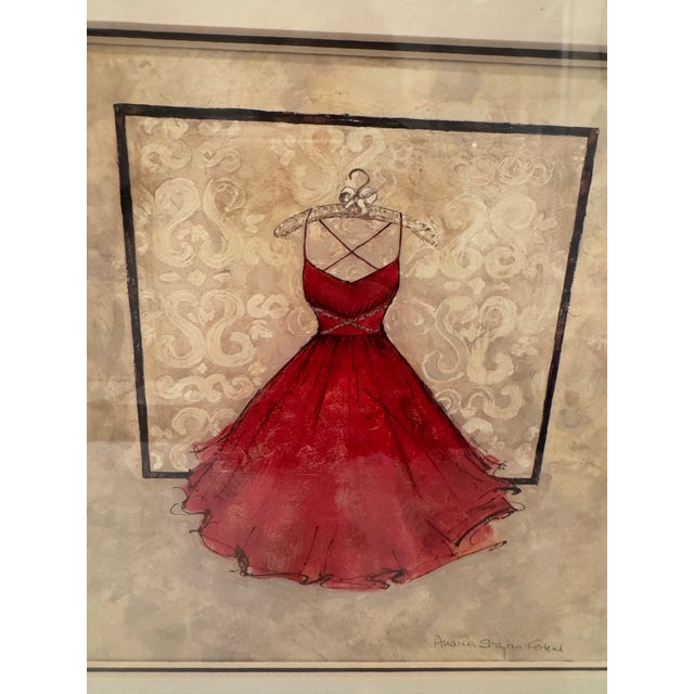 Pretty print of a red dress with shimmer and texture, tone on tone damask pattern. “Take me Dancing” 2014 from the artist...