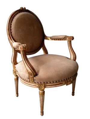 A Large-Scaled French Louis XVI Style Ivory Painted and Parcel Gilt Oval Back Open Armchair