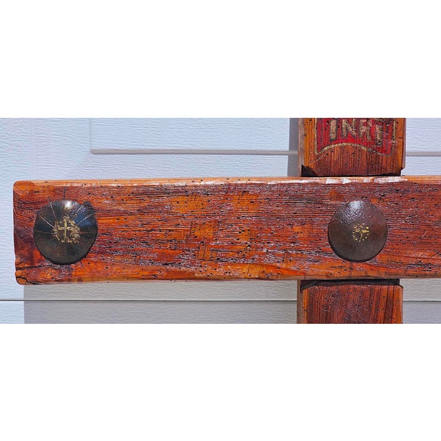 Wood Rustic Handcrafted Oak Wall Cross With Decorative Clavos For Sale - Image 7 of 13