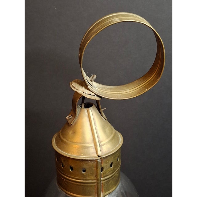 Mid 19th Century Antique 1840s Brass Whale Oil Lantern Fixed Globe Pear Shape Glass For Sale - Image 5 of 14