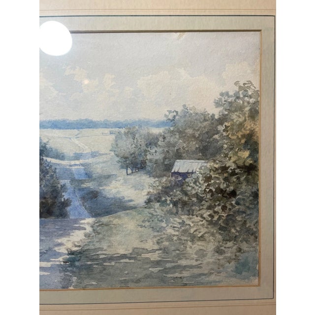 Antique Original Landscape Farm Trail Realism Watercolor Painting Country Art Nl For Sale - Image 9 of 13
