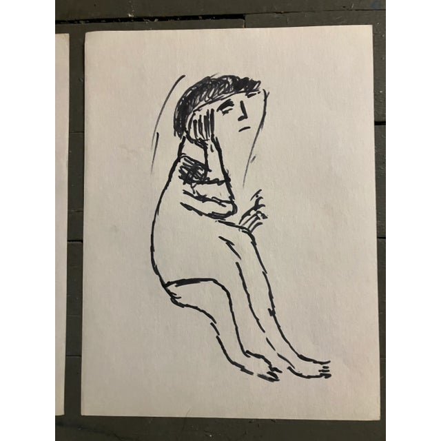 Folk Art 1970’s 3 Original Naive Folk Art Abstract Figure Marker Drawings -Set of 3 For Sale - Image 3 of 5