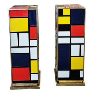 Decorative Columns in Brass and Murano Glass, 1980s, Set of 2 For Sale