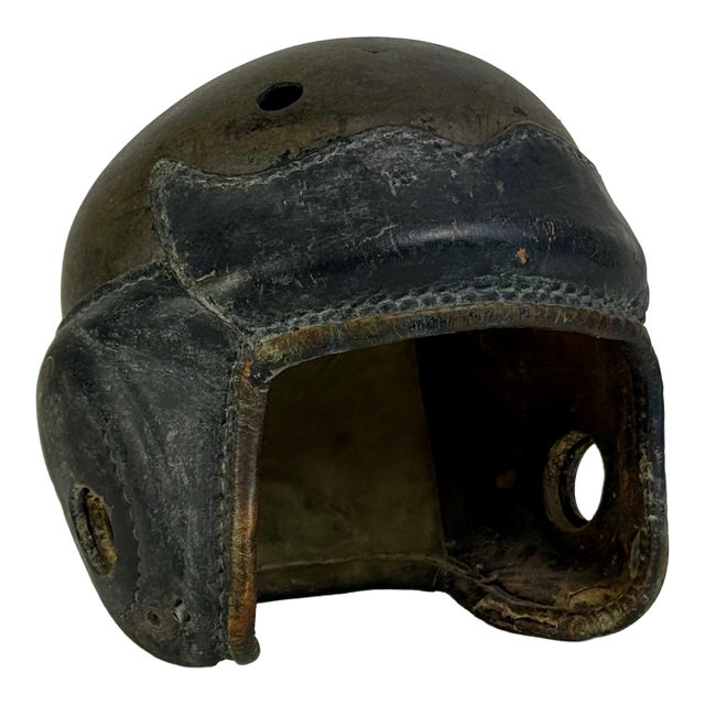 Vintage 1940s Leather Football Helmet in Black and Hunter Green For Sale