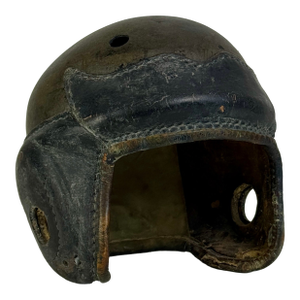 Vintage 1940s Leather Football Helmet in Black and Hunter Green