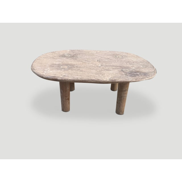 Andrianna Shamaris Oval Low Bleached Teak Wood Side Table For Sale - Image 4 of 5