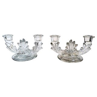 Clear Glass Art Deco Candleholders - A Pair For Sale