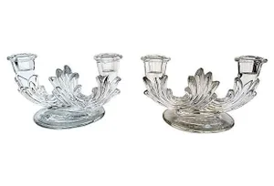 Clear Glass Art Deco Candleholders - A Pair