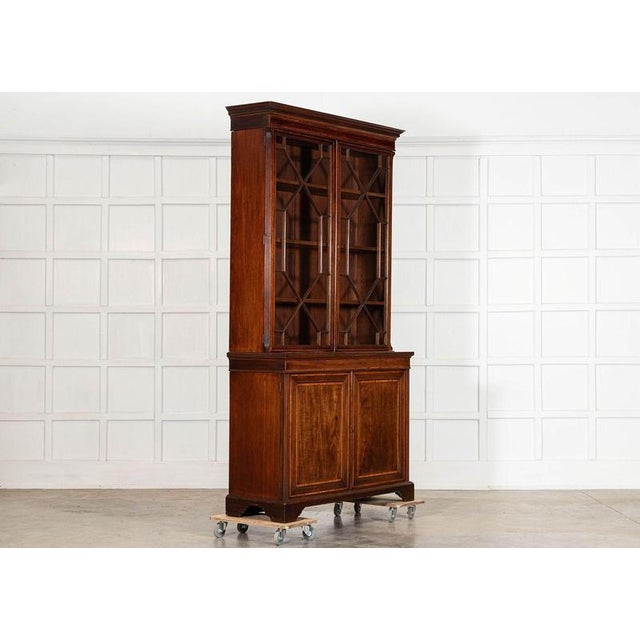 English Inlaid Mahogany Glazed Bookcase, 1870 For Sale - Image 3 of 18