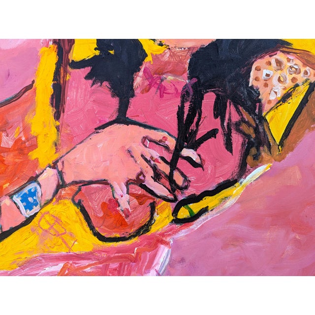Contemporary Oswaldo Subero "Jacucci" Contemporary Abstract Pink & Yellow Expressionist Female Painting, 2005 For Sale - Image 3 of 12
