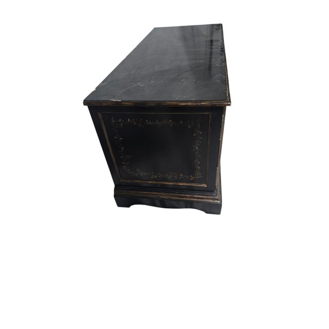 Mid 20th Century Mid 20th Century Asian-Inspired Black Lacquer Credenza With Hand-Painted Bamboo Panels For Sale - Image 5 of 6