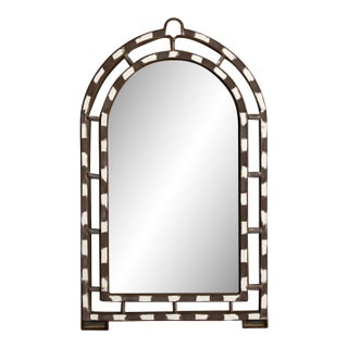 Vintage Bone Inlay Arched Wall Mirror For Sale