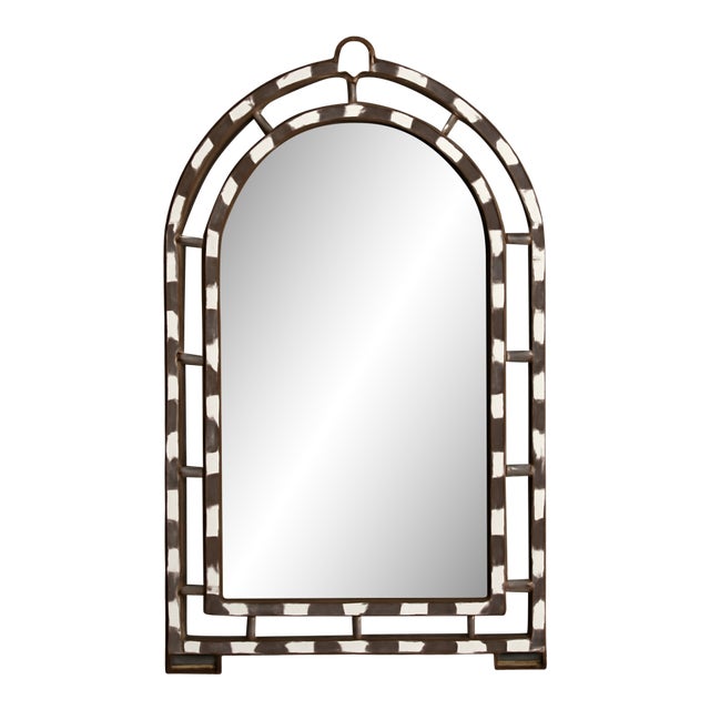 Vintage Bone Inlay Arched Wall Mirror For Sale