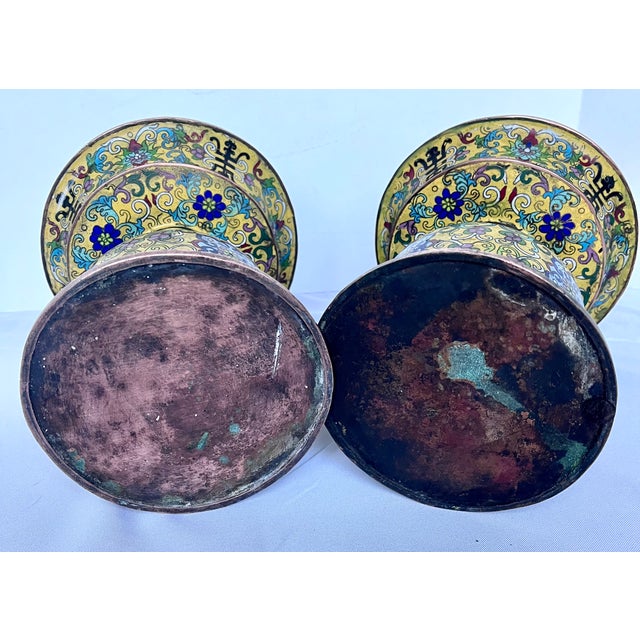 19th Century Chinese Imperial Yellow Cloisonné Enamel Pricket Candle Holders - A Pair For Sale - Image 18 of 18