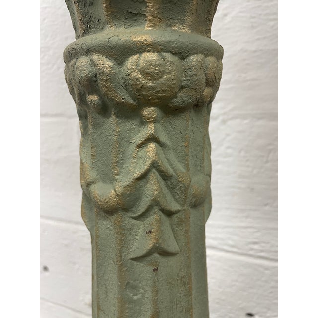 Green Monumental 41” Cast Iron Neoclassical Pricket Floor Candlesticks - A Pair For Sale - Image 8 of 8
