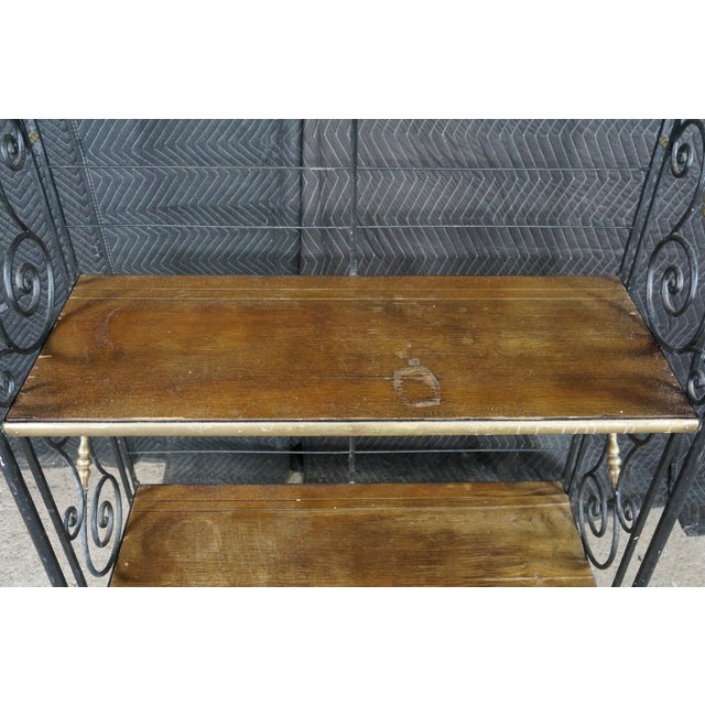 Vintage French Scrolled Iron & Brass Bakers Rack Etagere Wall Shelf Bookcase 86" For Sale - Image 6 of 18