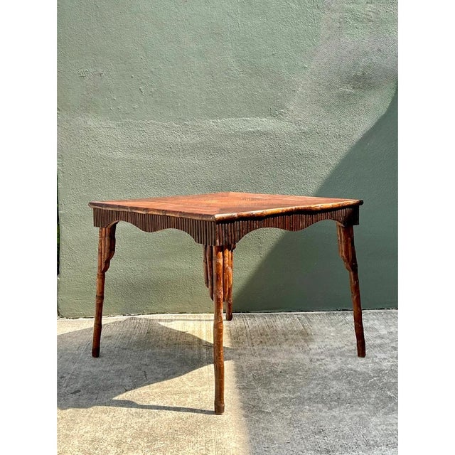 Vintage Dark Bamboo Parquetry Square Game Table For Sale - Image 9 of 12