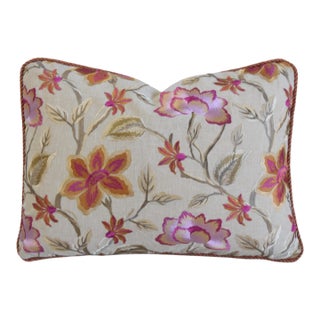 Designer Colorful Silk Floral Embroidered French Feather/Down Pillow For Sale
