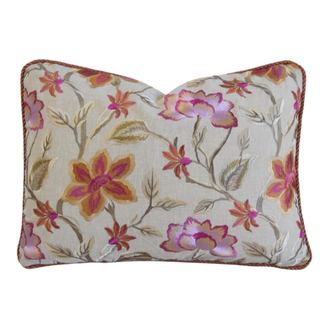 Designer Colorful Silk Floral Embroidered French Feather/Down Pillow For Sale