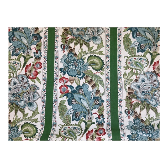 Schumacher’s Anjou Stripe Linen Fabric in Emerald 2 1/2 Yards For Sale