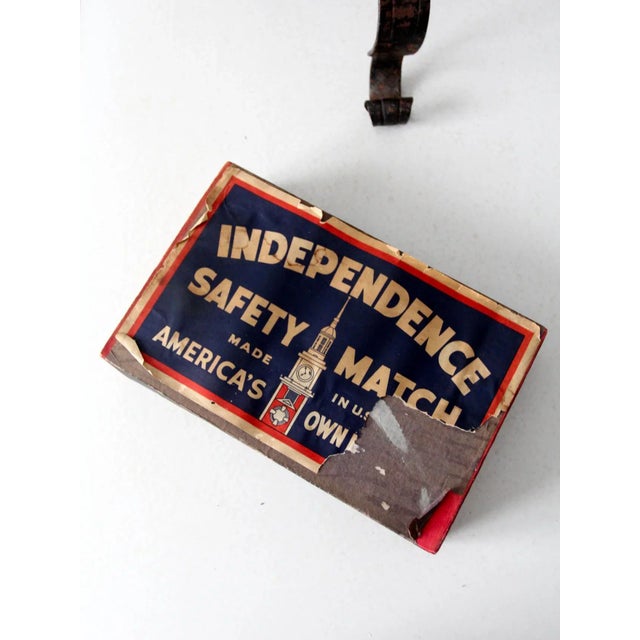 Wood Antique Oversize Match Box and Iron Stand For Sale - Image 7 of 11