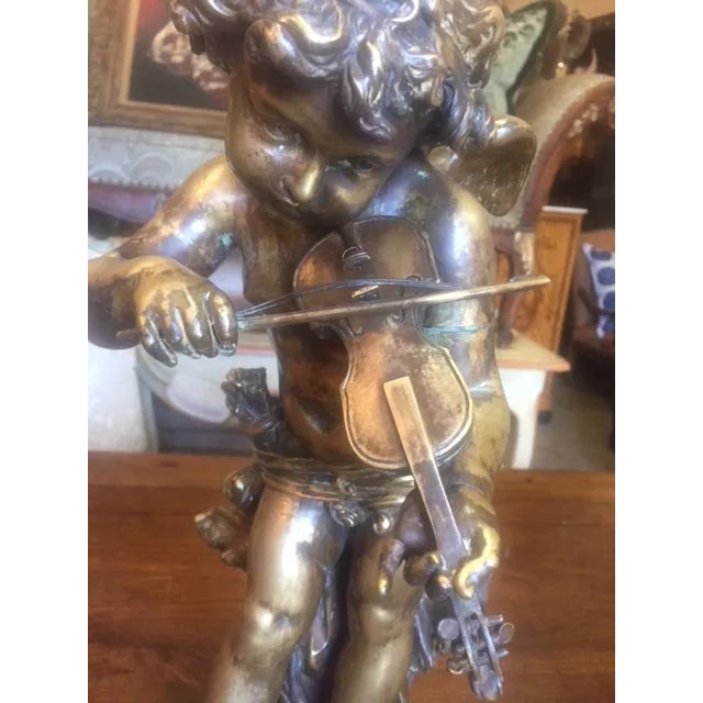 1900's Signed E. Gregoire French Bronze Cherub With Violin For Sale - Image 11 of 13