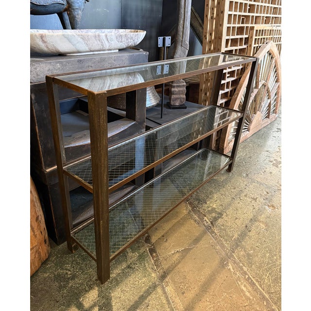 Metal Industrial Iron & Glass Narrow Shelf / Console Table For Sale - Image 7 of 7
