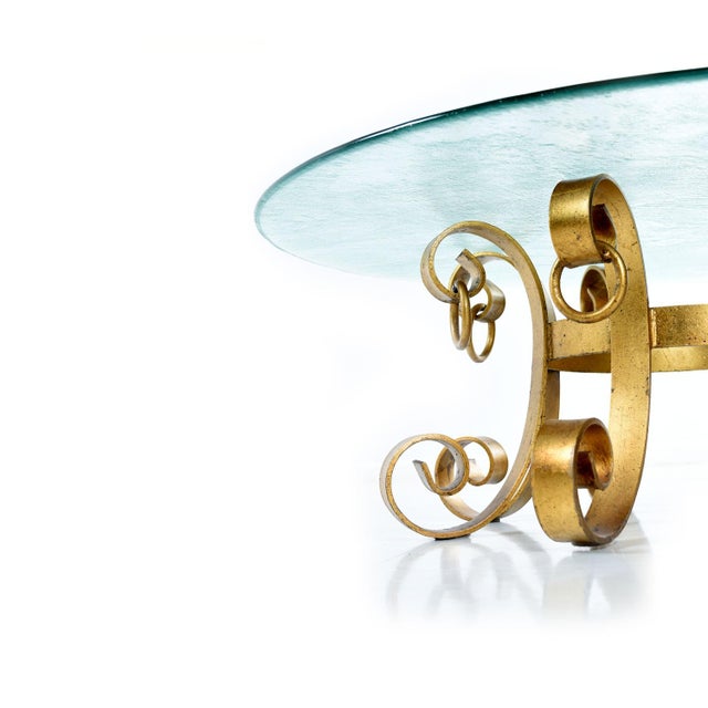 Gold Wrought Iron Scroll Round Coffee Table With Rippled Glass For Sale - Image 11 of 11