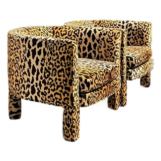 Vintage Leopard Velvet Tub Chairs - A Pair For Sale